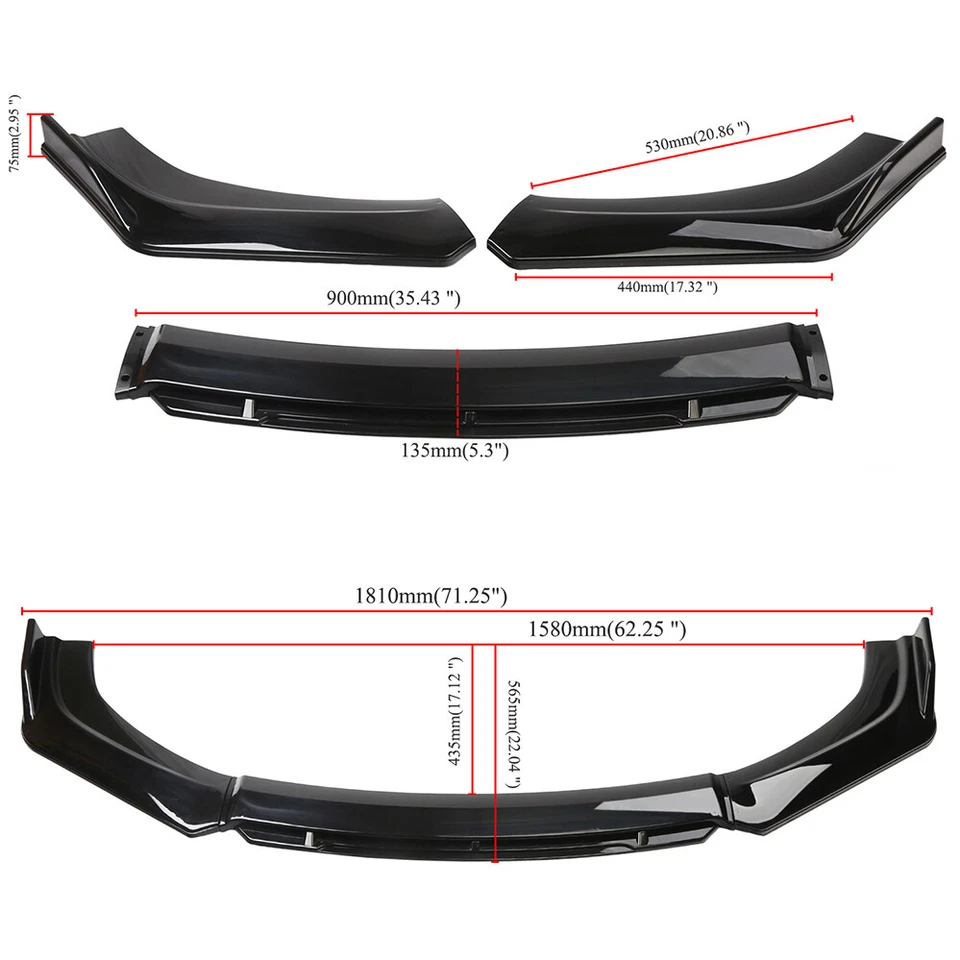 Gloss Front Bumper Lip Spoiler Splitter Air Dam Strut Rod for KIA Forte Rio Soul - Image 2 of 4