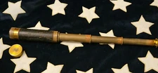 Rare Antique French Leather Wrapped Brass Nautical Maritime Spyglass Telescope