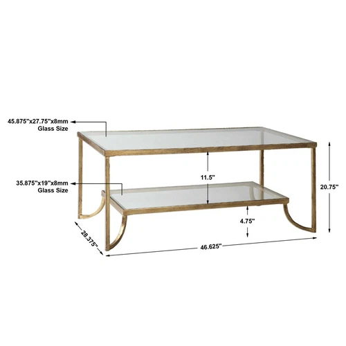 Katina Antique Gold Leaf Coffee Table With Shelf Forged Iron Uttermost 24540 - Picture 11 of 11