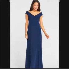 Show Me Your Mumu Zurich Knot Gown Maxi Dress V Neck Navy Stretch Crepe XXS