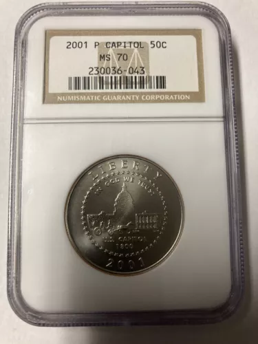 2001-P  NGC MS70 CAPITAL VISITOR CENTER COMMEMORATIVE CLAD HALF DOLLAR MS 70