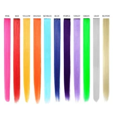 11pcs Multi-Color 21" Straight Party Clip In Synthetic Hair Extensions Cosplay