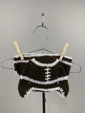 New Hand Crocheted Football Diaper Cover And Hat Brown White Size 0-9 Months