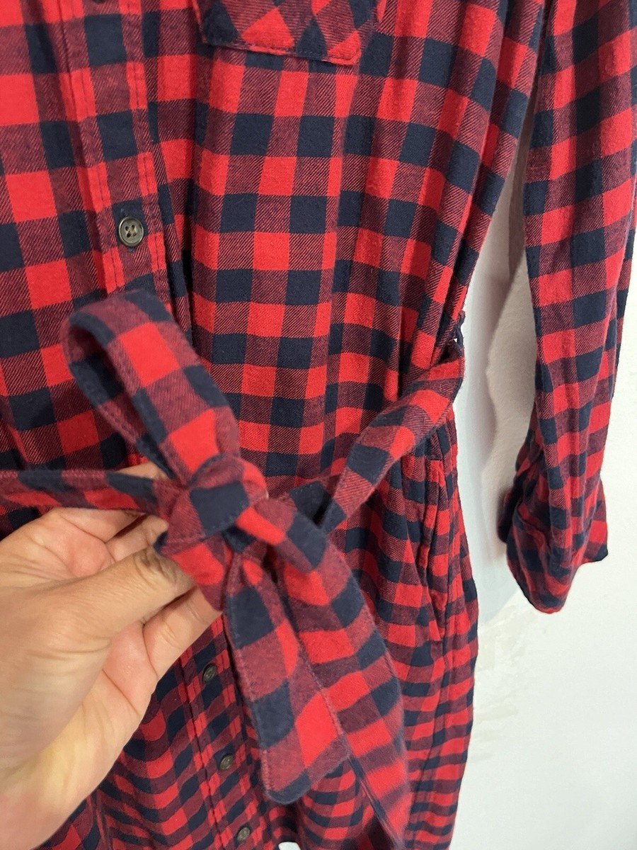 Uniqlo Button Front Shirt Dress Women Large Red Blue Buffalo Plaid View 5