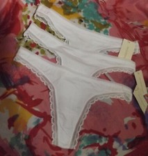 3 NEW ON GOSSAMER G2161 CABANA COTTON LACE TRIM HIP-G THONG PANTIES S