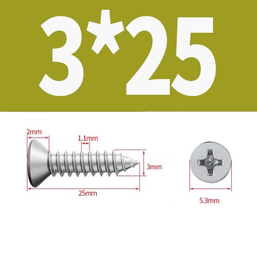M3 Fully Threaded Phillips Countersunk Wood Screws A2 Stainless Steel DIN 7982 - Picture 15 of 20