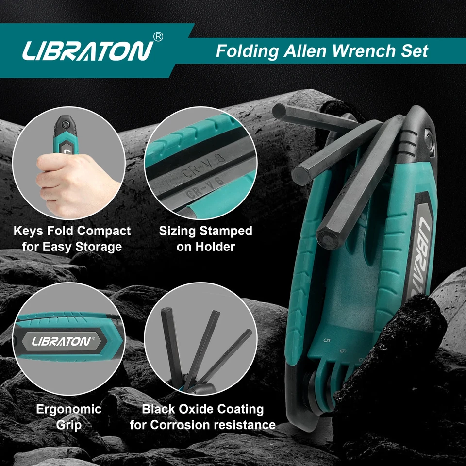 Folding Allen Wrench Set Metric/Standard SAE Portable Hex Head Socket Screws Kit - Image 2 of 4
