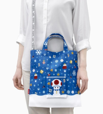 Snowman Toad Reusable Tote Eco Bag Wrapping S Size w Pouch Nintendo Winter Gift