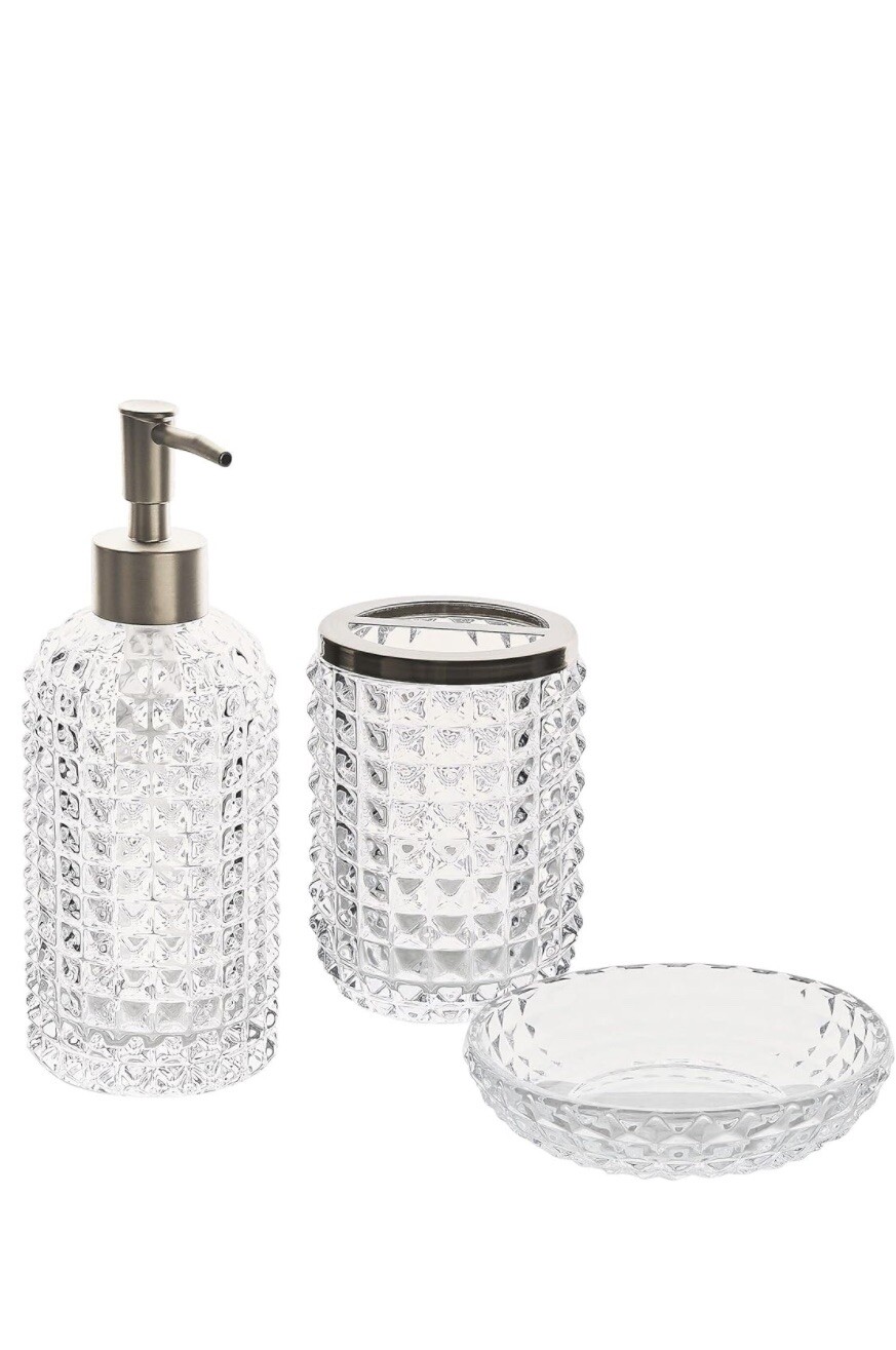Brazelton 3 Piece Bathroom Accessories Set - Toothbrush Holder Crystal Glass