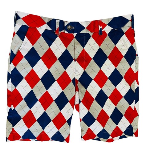Loudmouth Golf Shorts Mens 34 Red White Blue Argyle Stretch Outdoor
