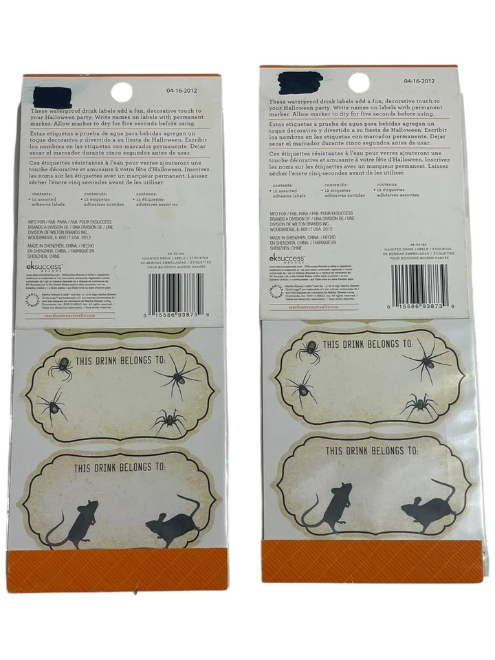 Lote de 2 paquetes de etiquetas de bebidas Martha Stewart 12 por paquete fiesta de Halloween Foto 2 de 2