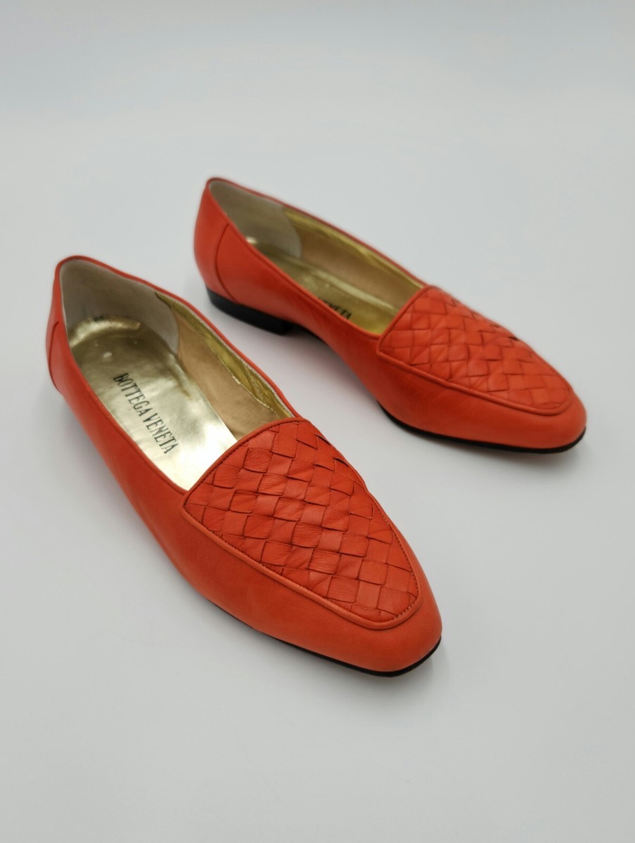 Bottega Veneta Vintage Intrecciato Orange Leather Loafers EU