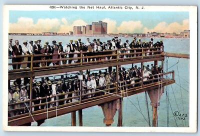 c1920 Watching The Net Haul Crowd Tourists Atlantic City New Jersey NJ Postcard