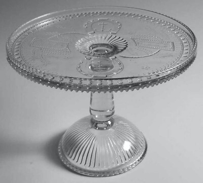 ANTIQUE ADAMS GLASS CO. 1881 PEDESTAL EAPG GOOD LUCK CAKE PLATE