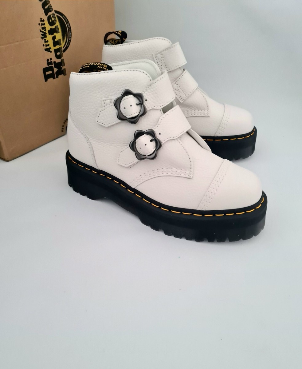 Dr Martens Devon Flower White Leather Platform Boots UK EU 42