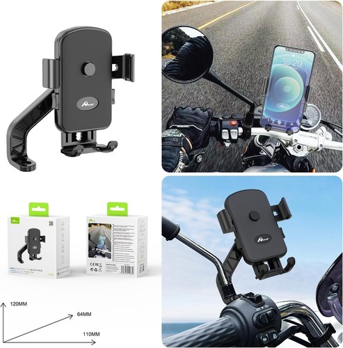 SUPPORTO PORTA CELLULARE MOTO BICI SPECCHIETTO ROTAZIONE 360° SOSTEGNO - Foto 5 di 5
