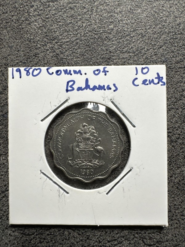 1980 Bahamas Ten Cents. Scallop Shape. 2 Fish. Non Magnetic.