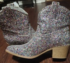 Crown & Ivy Multicolor Glitter Western Ankle Boots Women's Size 7