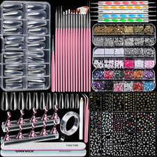 Acrylic Nail Kit with Clear Coffin Nail Tips, Nail Charms and Gems, Nail Sticker