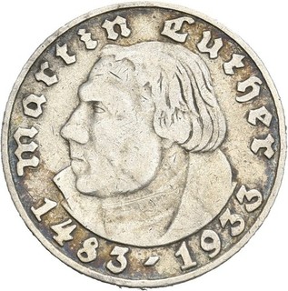 Künker: 3. Reich 5 Reichsmark 1933 D Martin Luther Silber