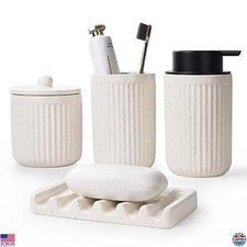 Ceramic Bathroom Accessories Set - Soap Dispenser, Toothbrush Holder, Beige