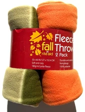 Rite Aid Home Fall 2-pk, Soft Fleece Throw Blanket 50"x60" Orange Green Plaid