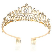 Crystal Tiara Crown with Combs 04-Gold