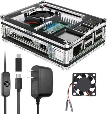 MIUZEI Raspberry Pi 3 B+ Case with Fan Cooling Pi 3B Case with 3 Pcs Heat-Sinks 5V