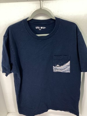 Museum Fine Art Boston Ukiyo-e Graphic Shirt Men Blue Large Short Sleeve Pocket