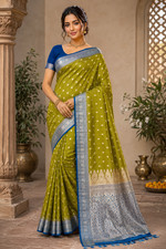Elegant Olive Green Banarasi Silk Saree