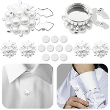 Button Covers for Women Pearly 6 Set Sewing Buttons Silver White Crystal Rhin...