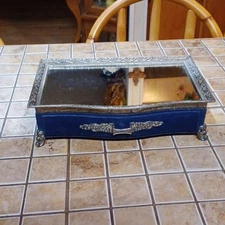 SilverSmith‎ Studio   Vintage 60s Mirror Blue Velvet Jewerly Box