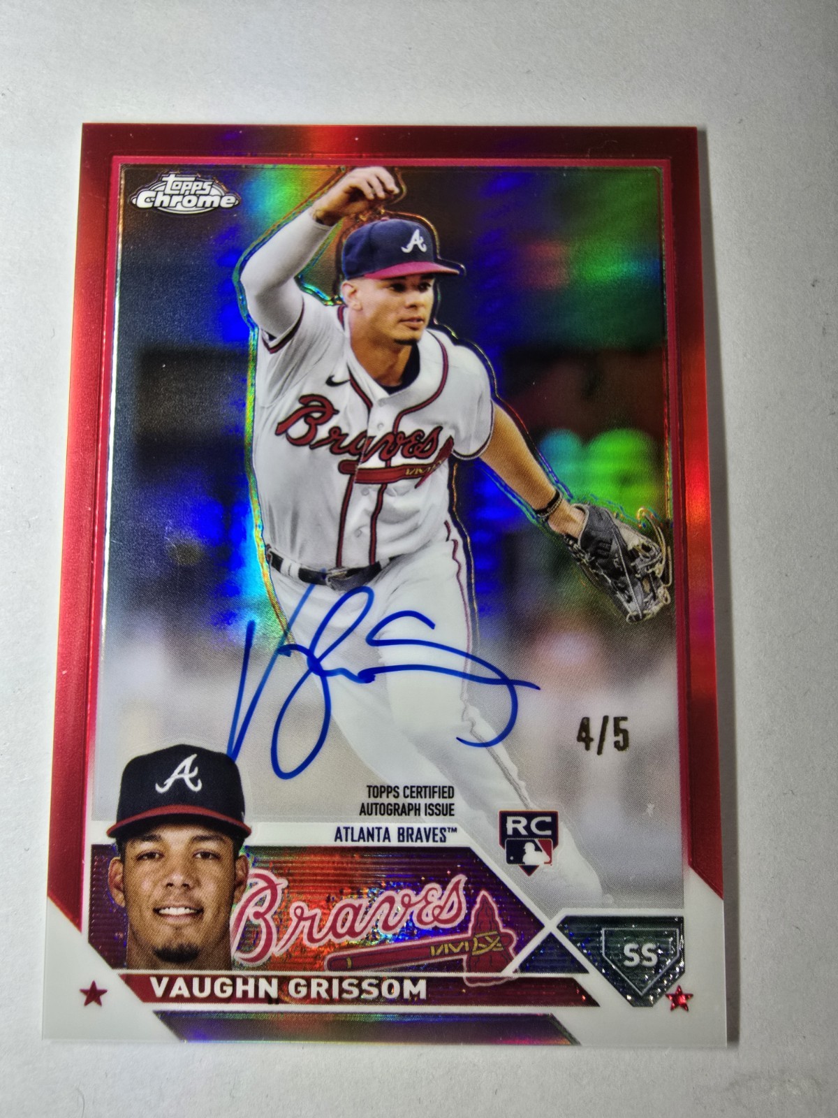 2023 Topps Chrome Vaughn Grissom Rookie Autograph Red Refractor /5 #RA-VG Braves