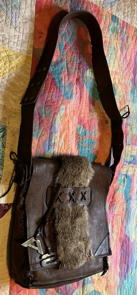 Bolso Bandolera Moderno Airstep Mid Cent Años 60 Cuero Borde de Piel Serie # Foto 4 de 4