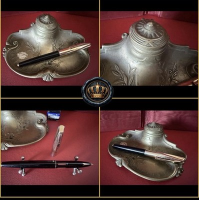 Vintage Pelikan Chiseled Brass Squid + Fountain Pen + Ink