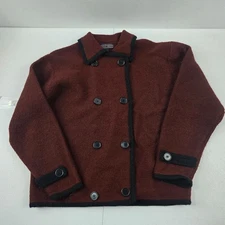 Herman Geist Wool Double Breasted Peacoat Jacket red Trim M 4649