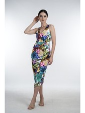 GUESS SLEEVELESS SUMMER DRESS HAWAIIAN FLORAL FRONT SLIT Womens 12 New $118