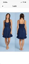 Old Navy Denim Dress Spaghetti Strap Smocked Back Ruffle Hem M Boho Whimsy Cute