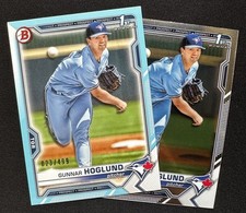 2021 Bowman Draft Gunnar Hoglund 1st Sky Blue Paper #'d /499 + Base - Blue Jays