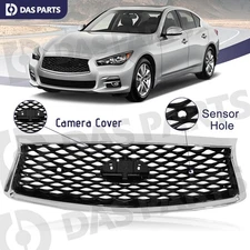 Front Bumper Upper Grille Black Mesh Chrome Bezel For 2018-2024 Infiniti Q50