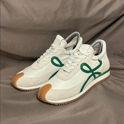 Loewe Flow Runner 2.0 Green Nylon Sneakers With Suede Overlays