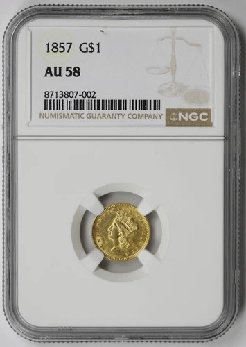 1857 Indian Princess Large Head Gold Dollar $1 AU 58 NGC