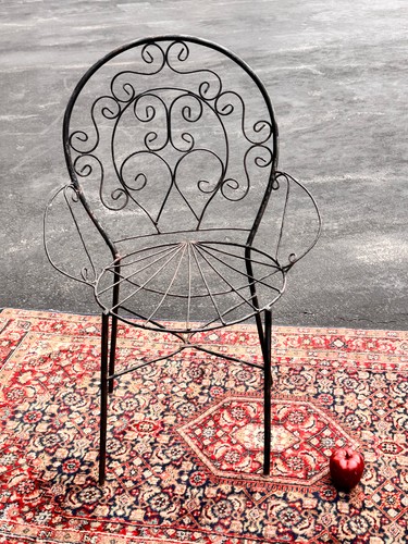 Vintage MCM Salterini Wrought Iron Chair Scroll Peacock Mid Century 18x22x33