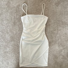 Windsor White Ruched Bodycon Mini Dress Spaghetti Strap Square Neck Size S