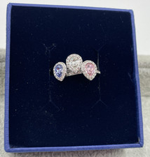Swarovski Christie Tri Coloured Rhodium Plated 3 Ring Set LMUL/RHS Size 50. N6