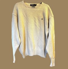 VINTAGE 90s Polo Ralph Lauren Sweater XL Cream Cotton MADE IN HK Rare
