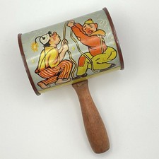 Vintage T. Cohn Tin Litho Noisemaker Clowns Dog Duck Barrel Shape Whimsical
