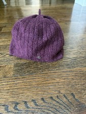 LAUREN RALPH LAUREN Purple Herringbone Knit Beret Hat With Metal Logo