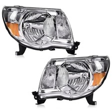Pair Headlights 05-11 Toyota Tacoma Clear Lens Chrome Housing Amber Reflector