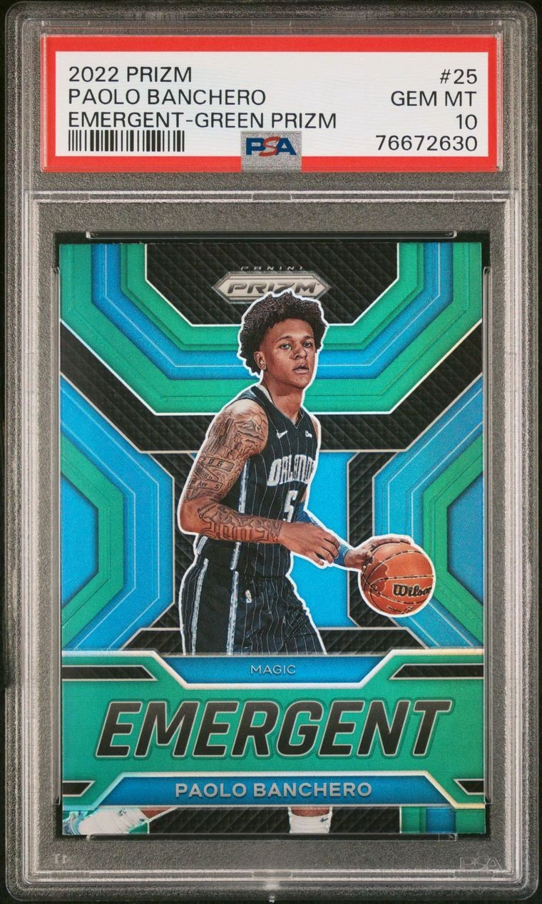 2022-23 Panini Prizm Paolo Banchero Emergent GREEN PRIZM  #25 PSA 10 GEM Rookie